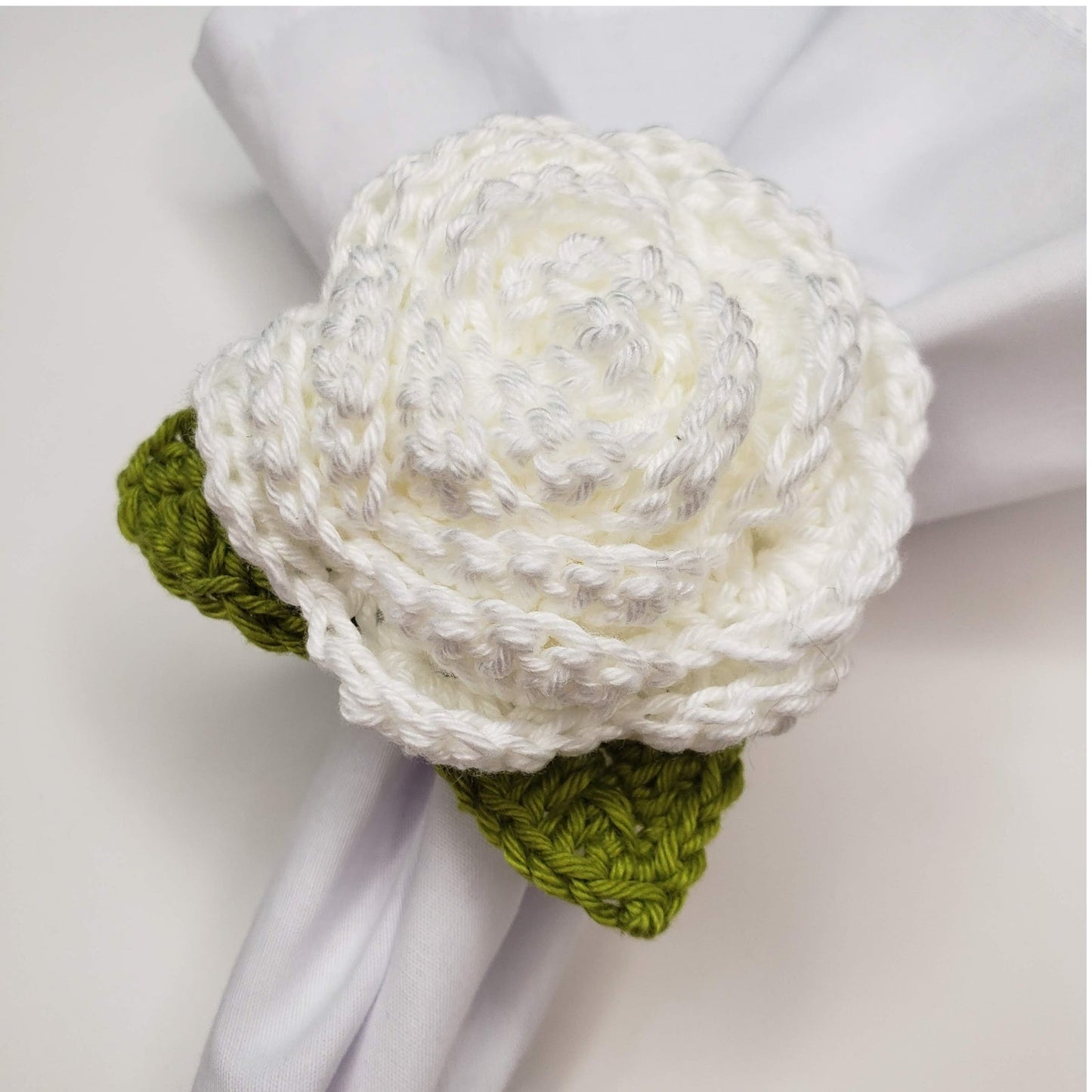 Charlo's Set of 4 White Crochet Rosebud Napkin Rings, High Quality Products, handmade, gifts-3