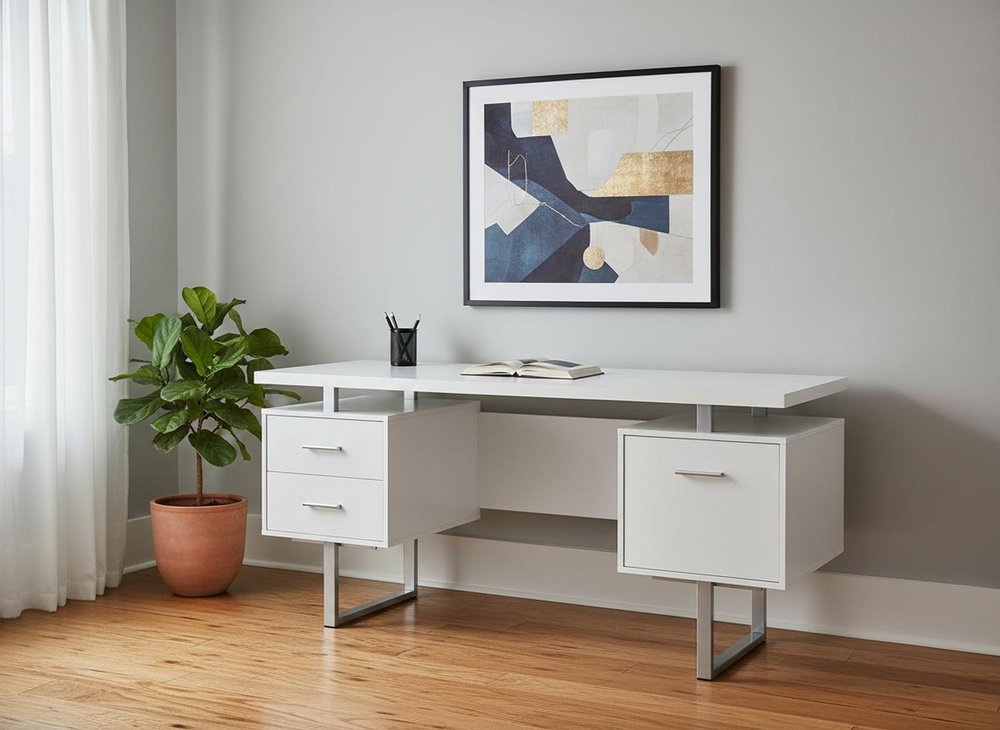 24" Black and Silver Computer Desk With Three Drawers