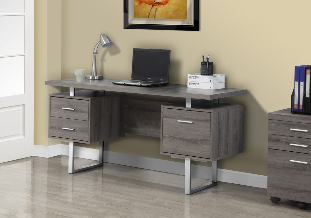 24" Black and Silver Computer Desk With Three Drawers