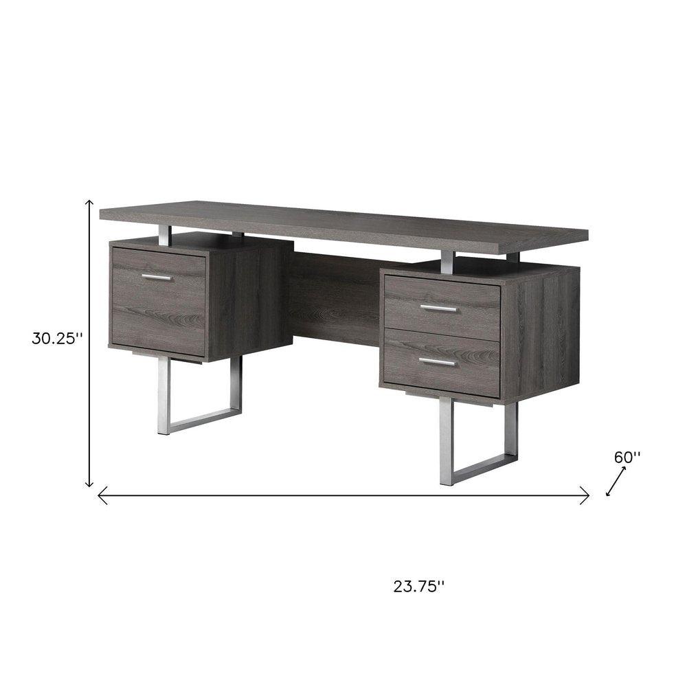 24" Black and Silver Computer Desk With Three Drawers
