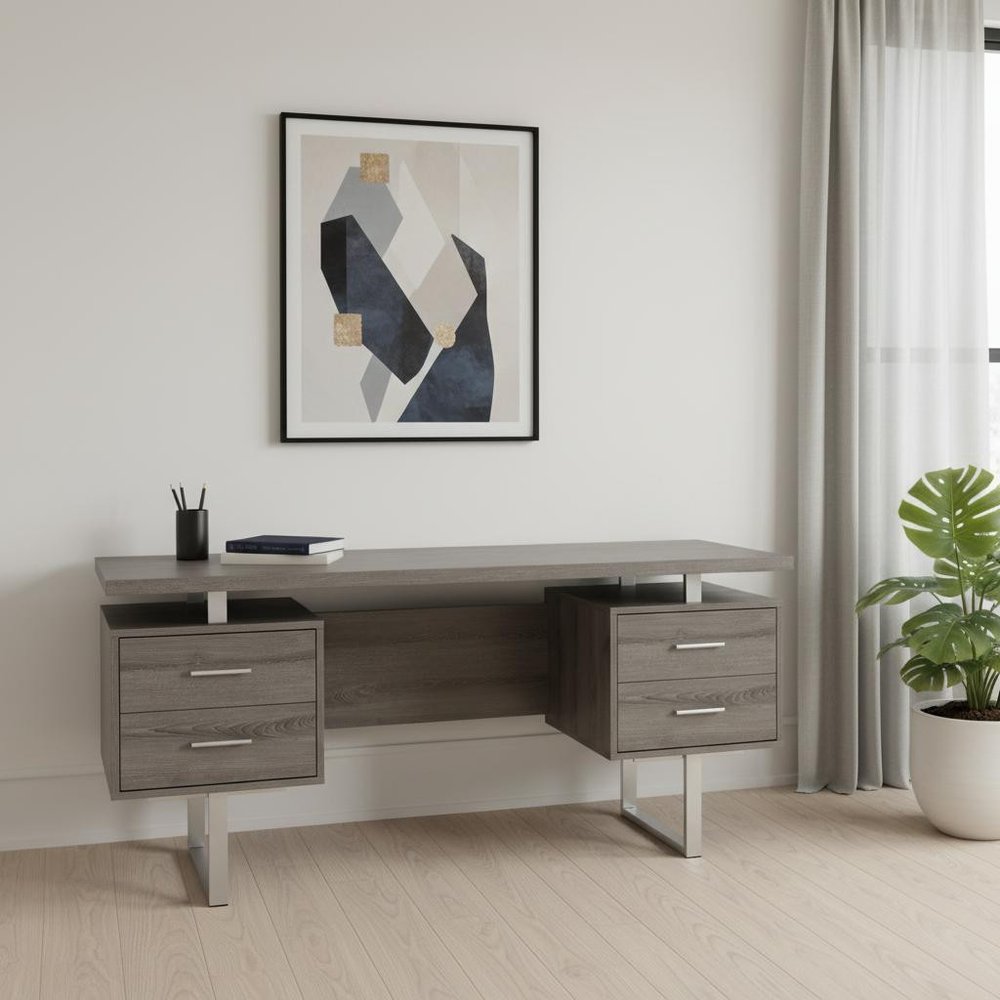 24" Black and Silver Computer Desk With Three Drawers