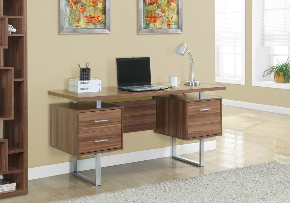 24" Black and Silver Computer Desk With Three Drawers