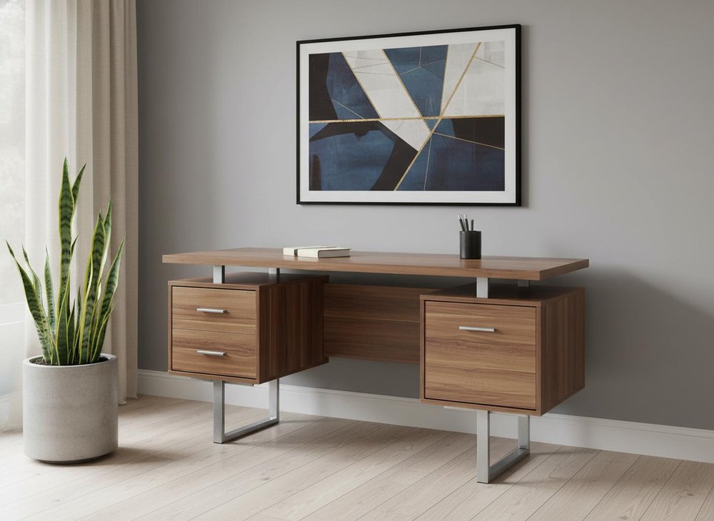 24" Black and Silver Computer Desk With Three Drawers