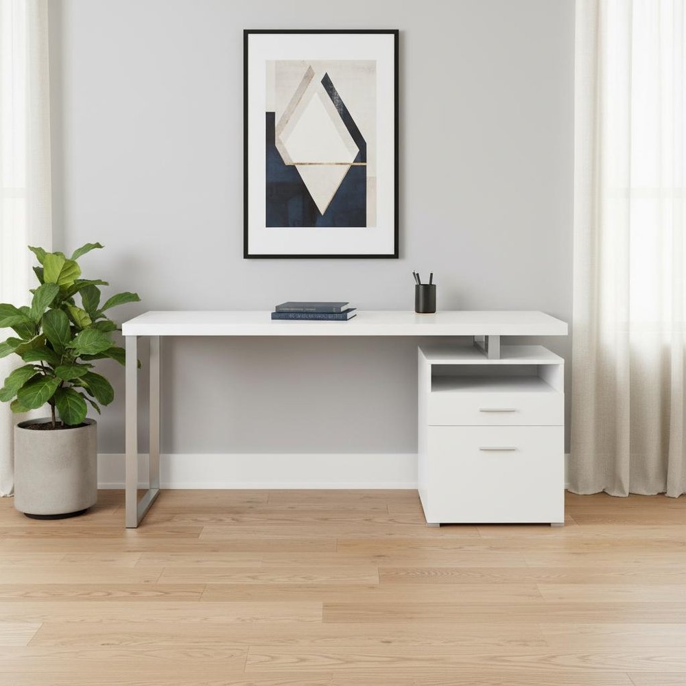 24" Dark Brown and Silver Computer Desk With Two Drawers