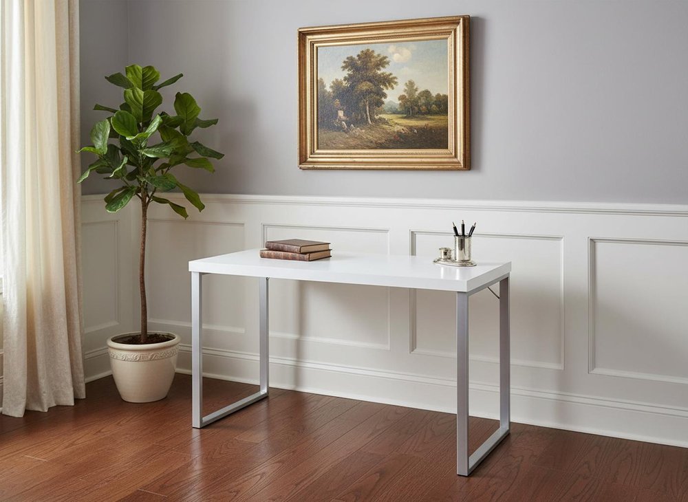 24" White and Silver Computer Desk