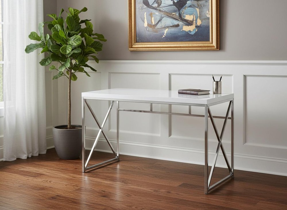 24" White and Silver Computer Desk