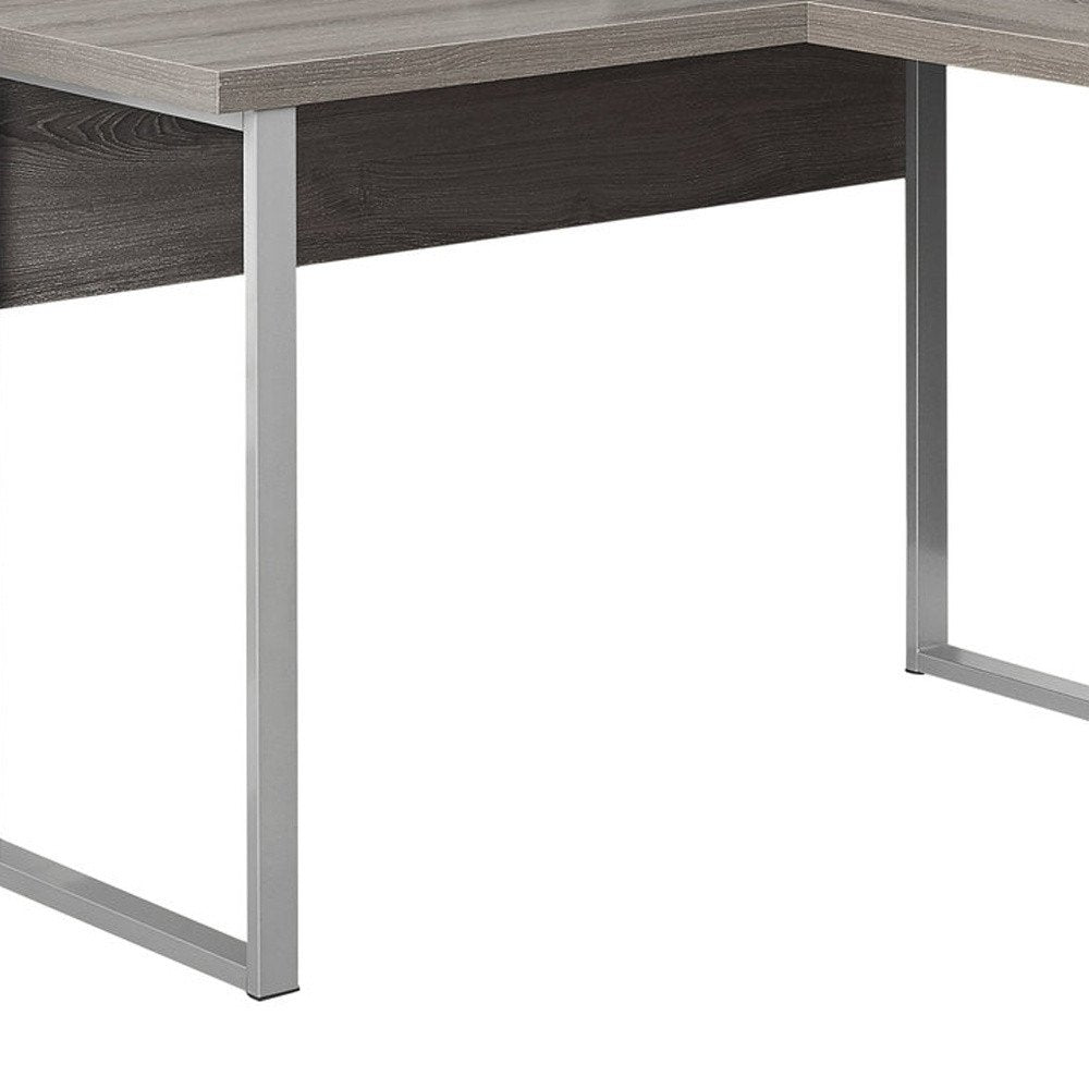 47" Taupe and Silver L Shape Computer Desk With Two Drawers