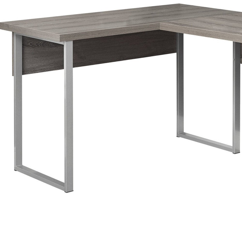 47" Taupe and Silver L Shape Computer Desk With Two Drawers
