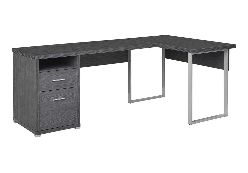 47" Taupe and Silver L Shape Computer Desk With Two Drawers