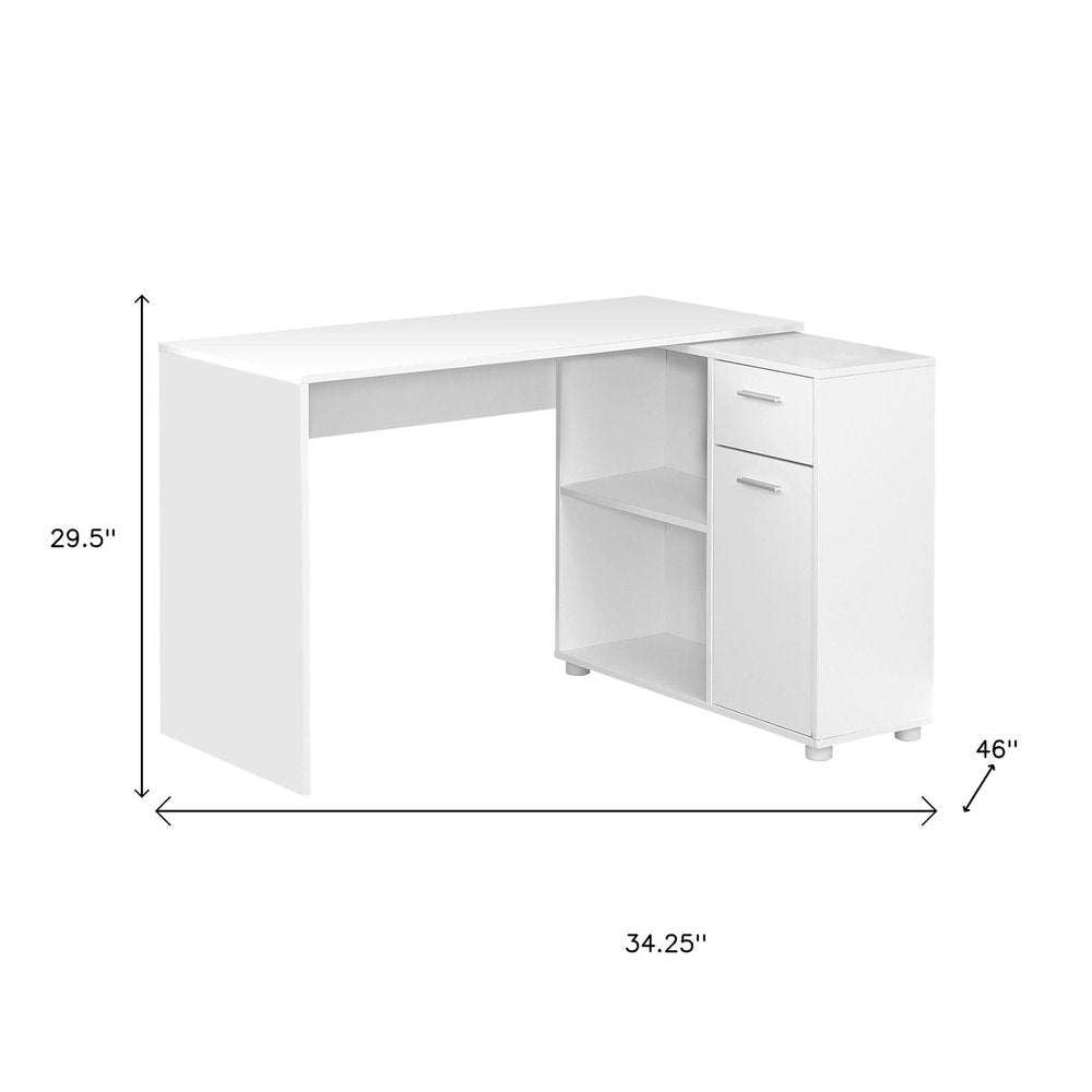 34" White L Shape Computer Desk With Two Drawers