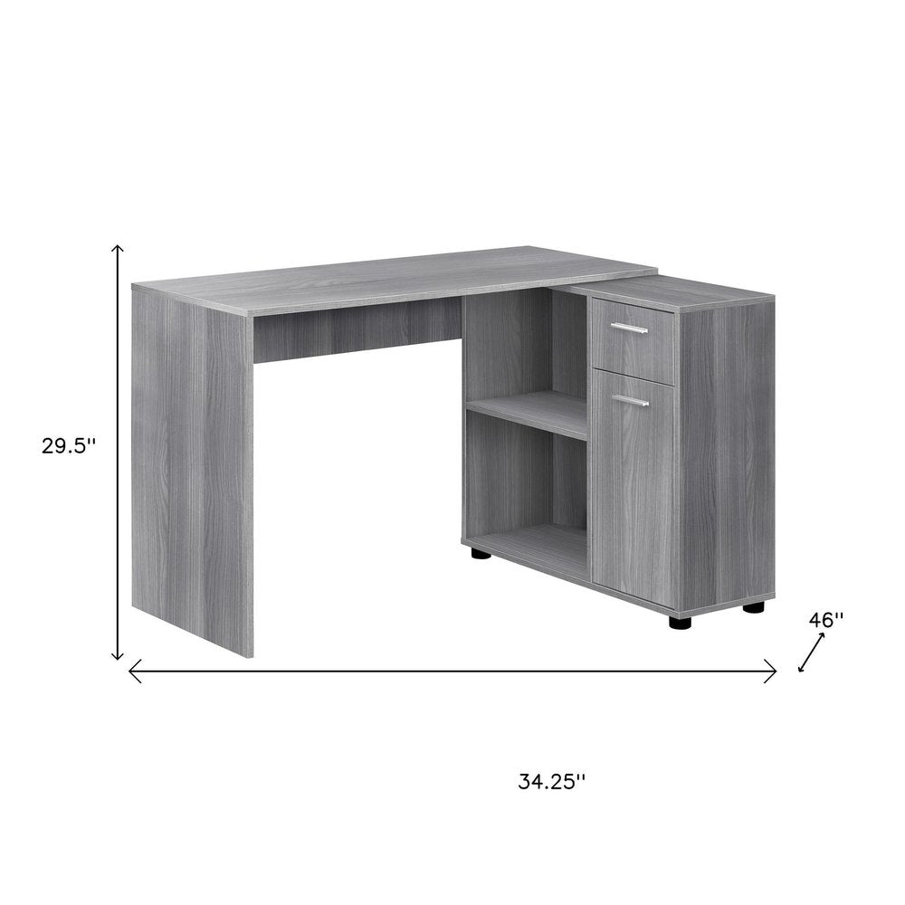 34" White L Shape Computer Desk With Two Drawers