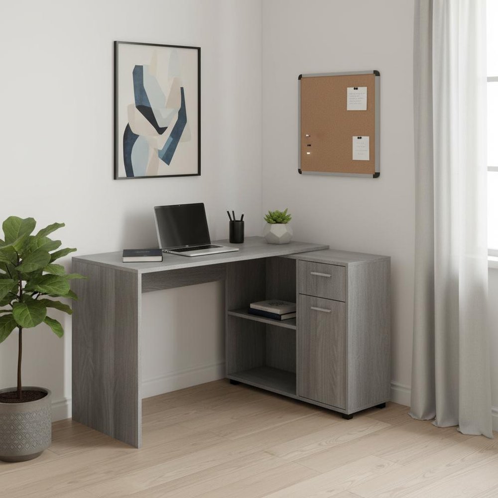 34" White L Shape Computer Desk With Two Drawers