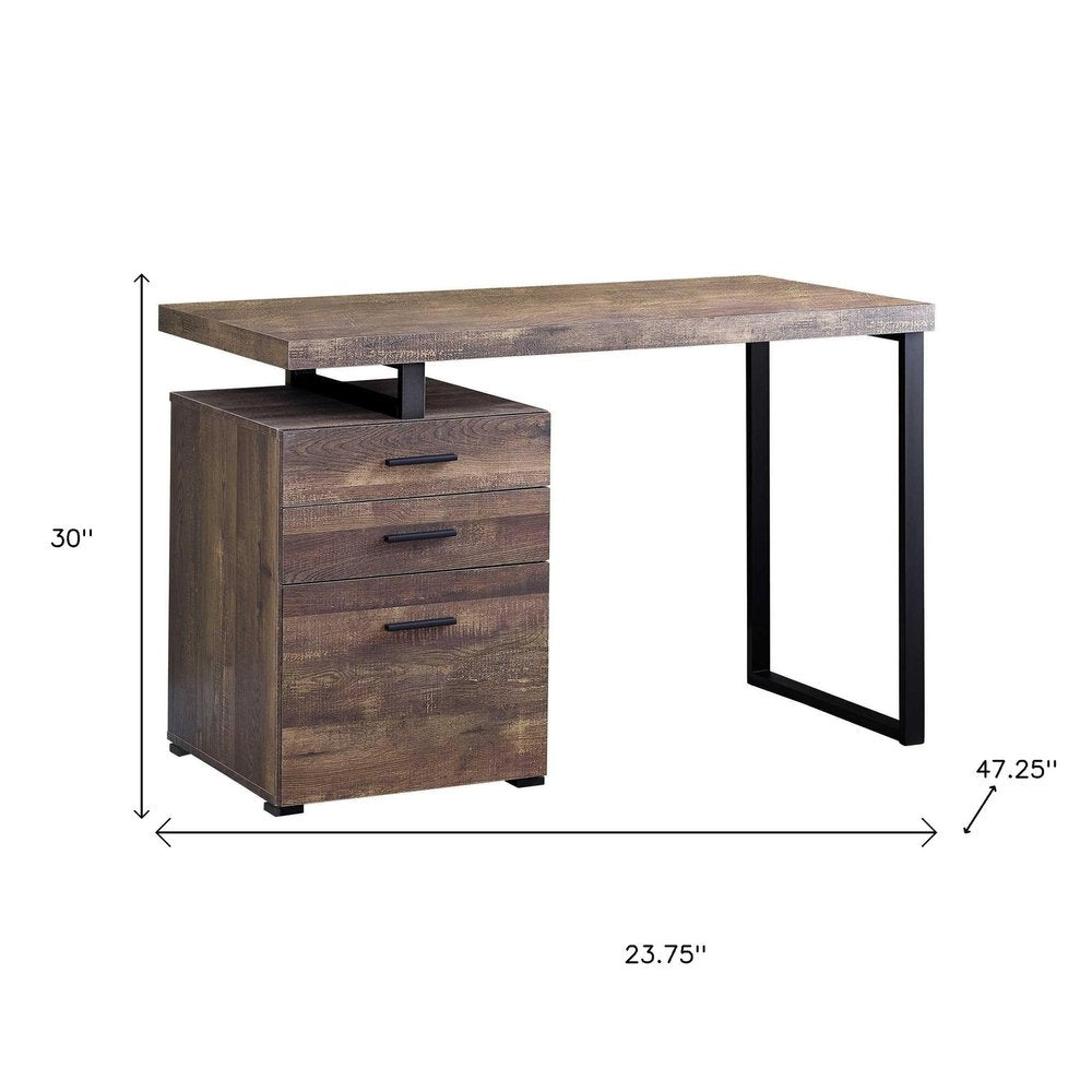 24" Brown and Black Computer Desk With Three Drawers
