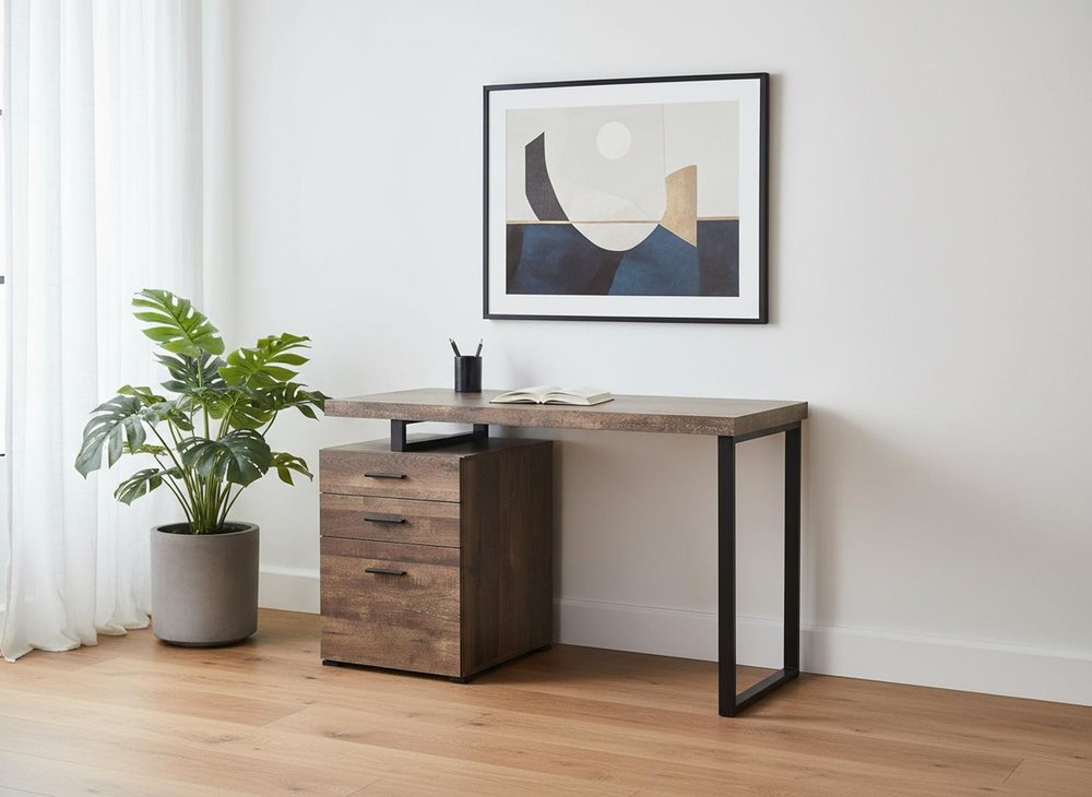 24" Brown and Black Computer Desk With Three Drawers