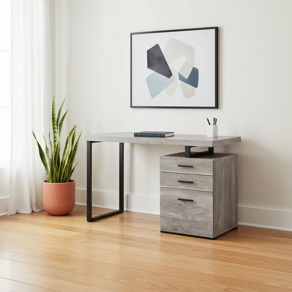 24" Brown and Black Computer Desk With Three Drawers