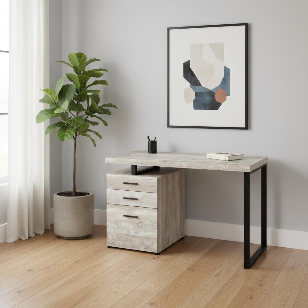 24" Brown and Black Computer Desk With Three Drawers