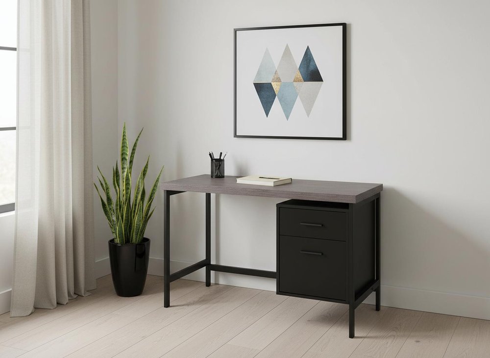24" White and Silver Computer Desk With Two Drawers