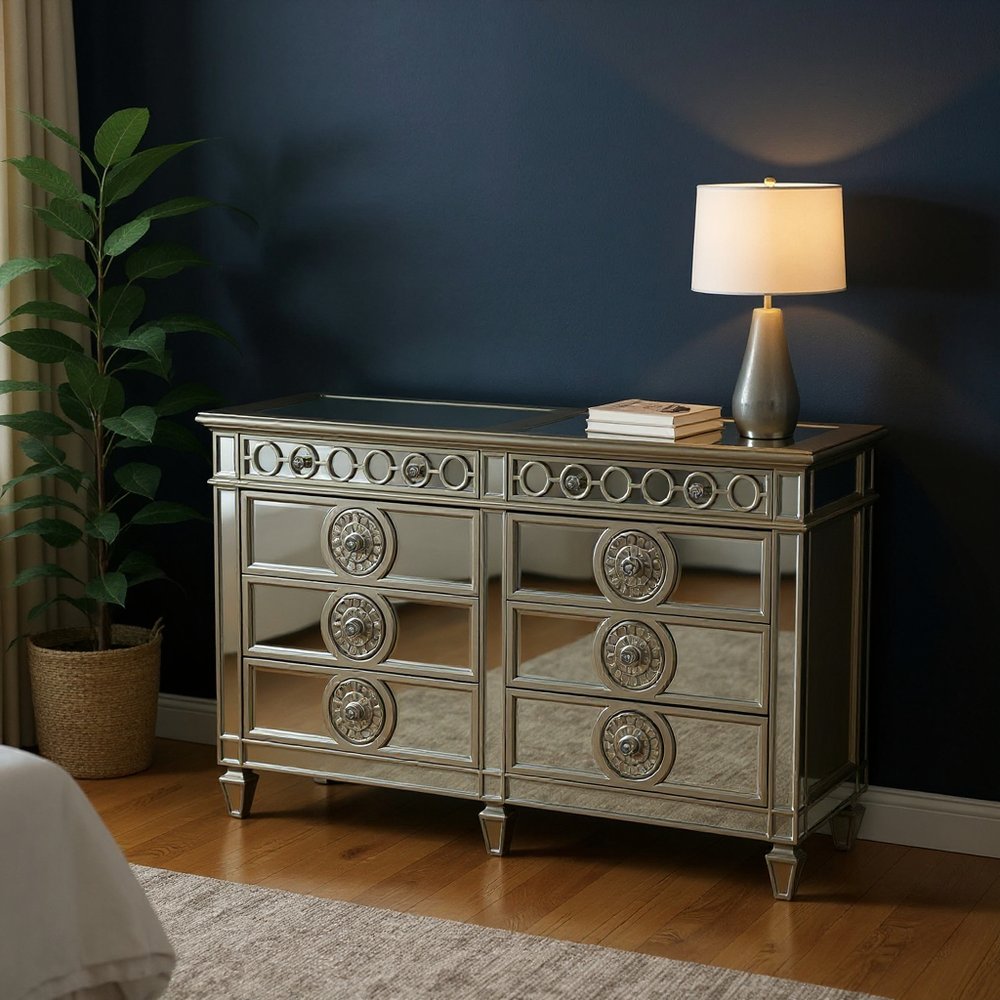 21" X 44" X 56" Mirrored Wood Chest