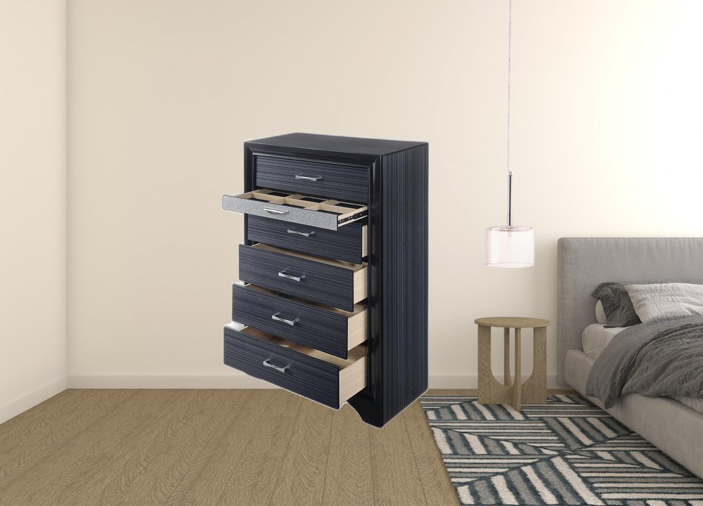 63" Black Manufactured Wood Nine Drawer Gentlemans Chest