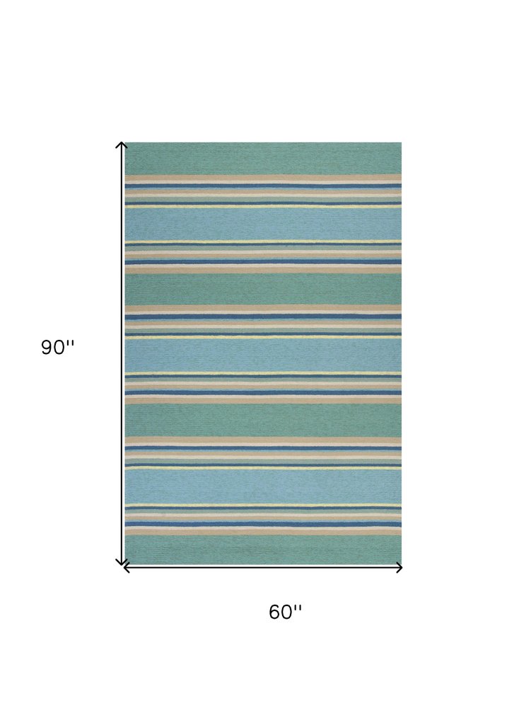 8' X 10' Blue Striped Handmade Indoor Outdoor Area Rug