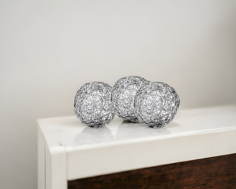 Set of Three Gold Wire 3" Decorative Orbs