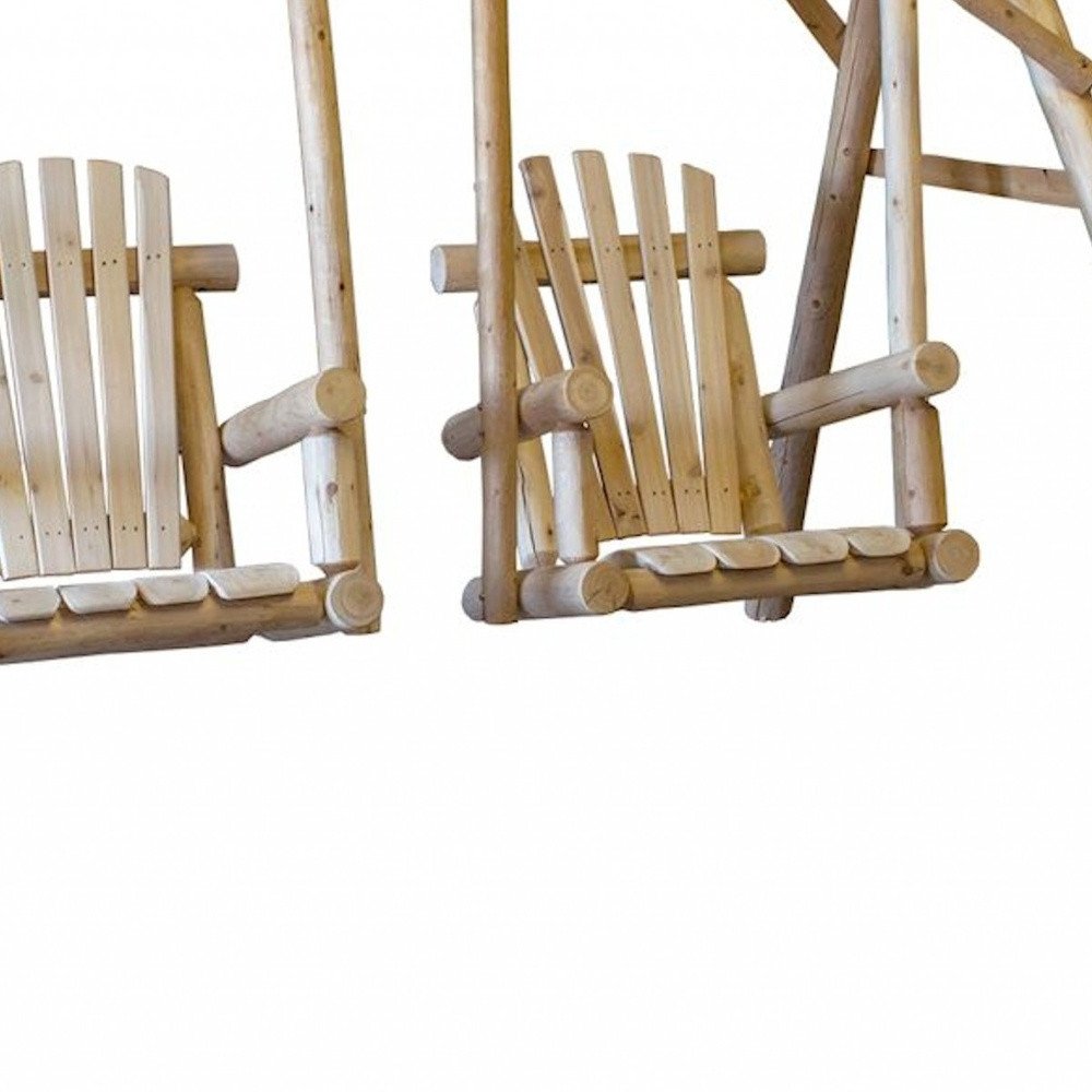 87" X 70" X 65" Natural Wood Double Chair Swing