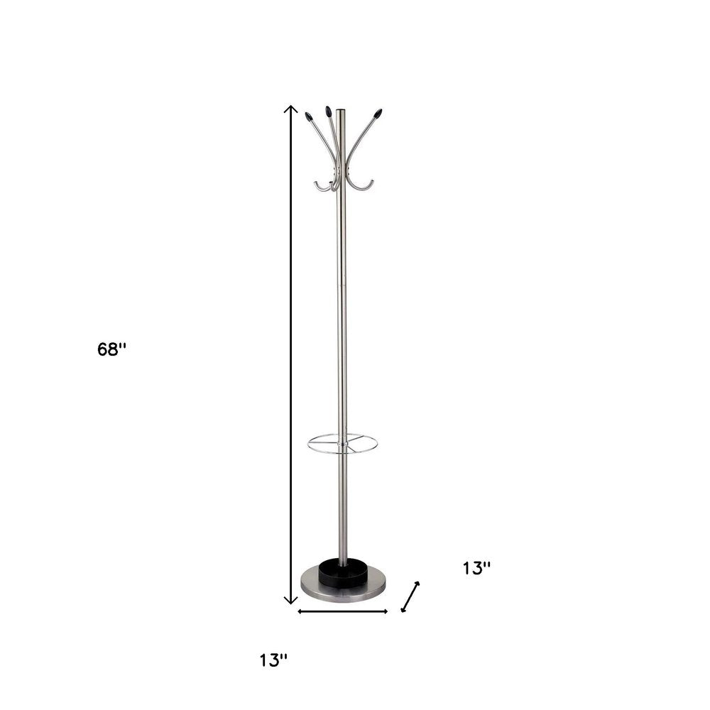 13" X 68" Brushed Steel Brushed Steel Stand Coat Rack