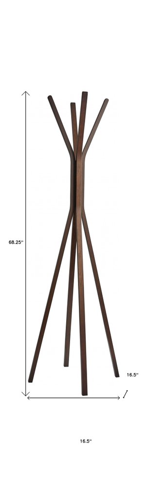 68" Natural Modern Wood Coat Tree Rack