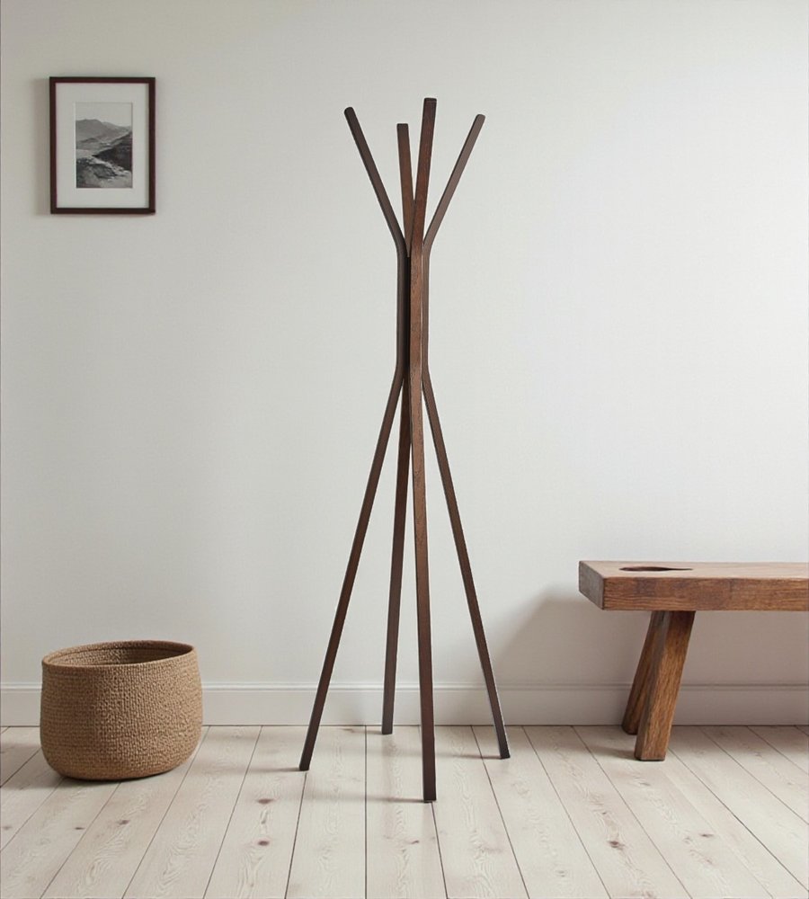 68" Natural Modern Wood Coat Tree Rack