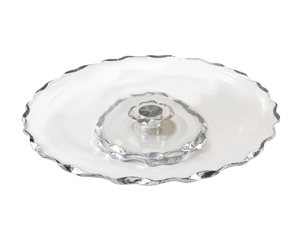13" Clear and Gold Round Glass Hand Finished Lazy Susan