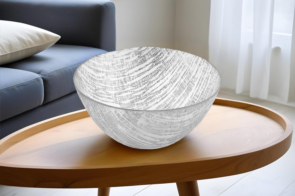 9" Clear And Silver Lead Free Crystal Round Serving Bowl