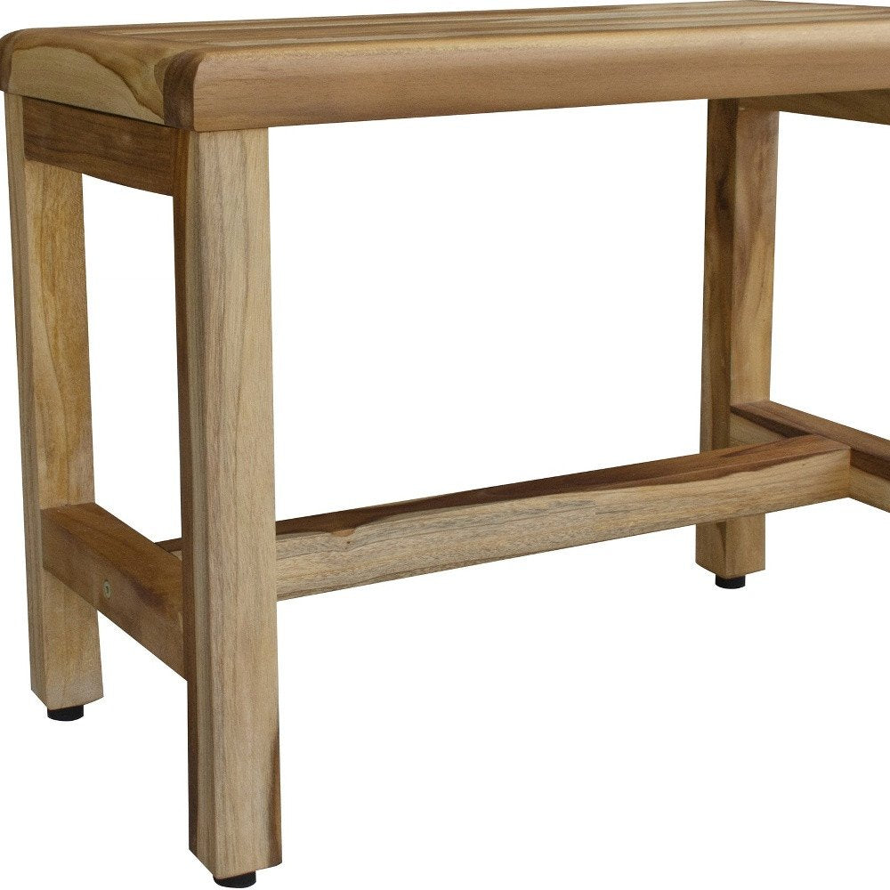 Compact Rectangular Teak Shower Outdoor Bench With Shelf In Natural Finish