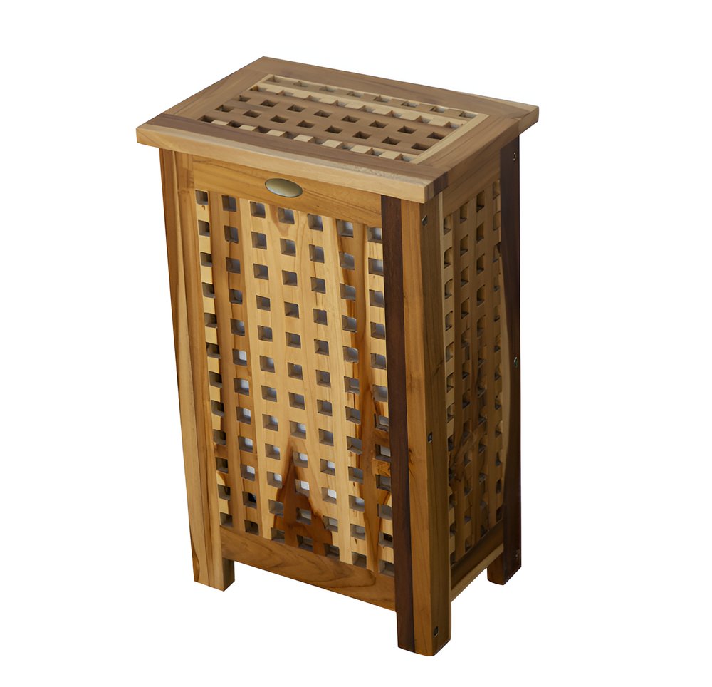 24" Brown Solid Wood Lattice Laundry Hamper With Lid
