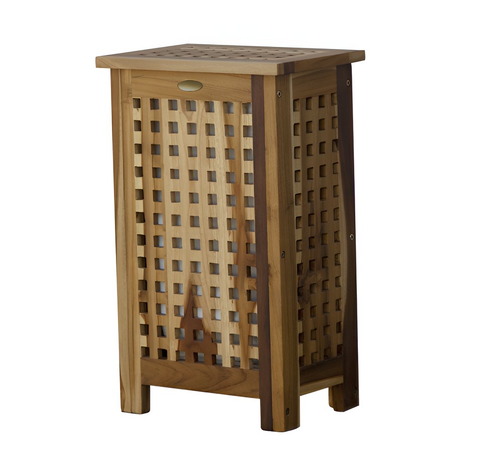 24" Brown Solid Wood Lattice Laundry Hamper With Lid