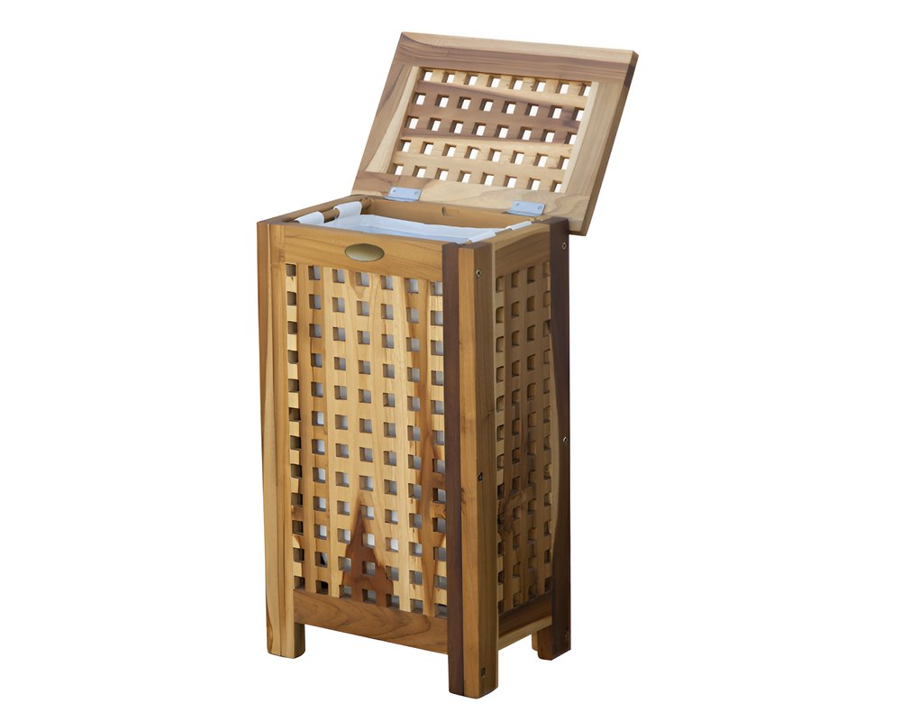 24" Brown Solid Wood Lattice Laundry Hamper With Lid