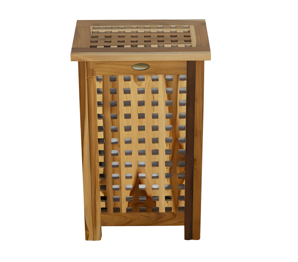 24" Brown Solid Wood Lattice Laundry Hamper With Lid