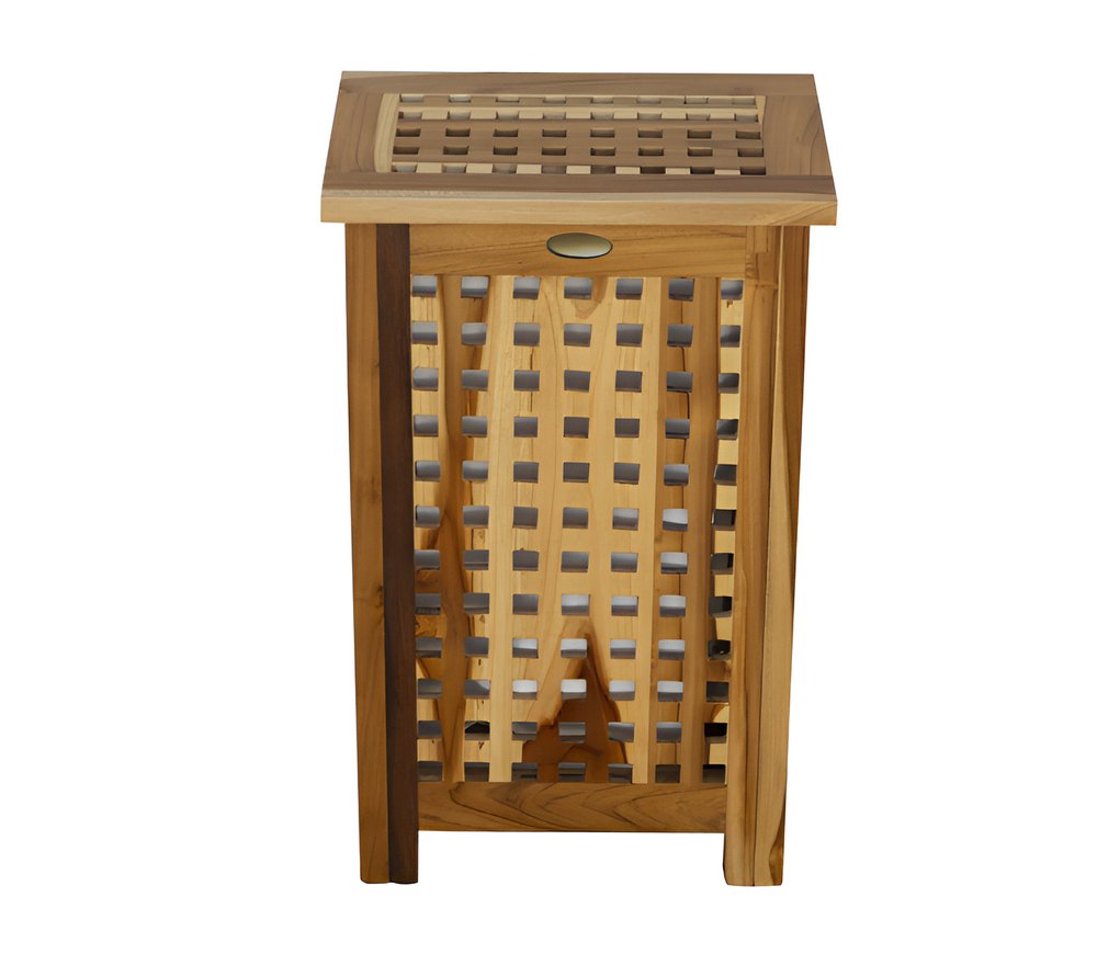 24" Brown Solid Wood Lattice Laundry Hamper With Lid