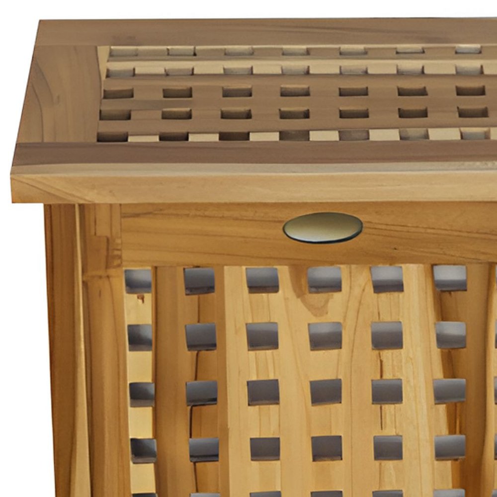 24" Brown Solid Wood Lattice Laundry Hamper With Lid