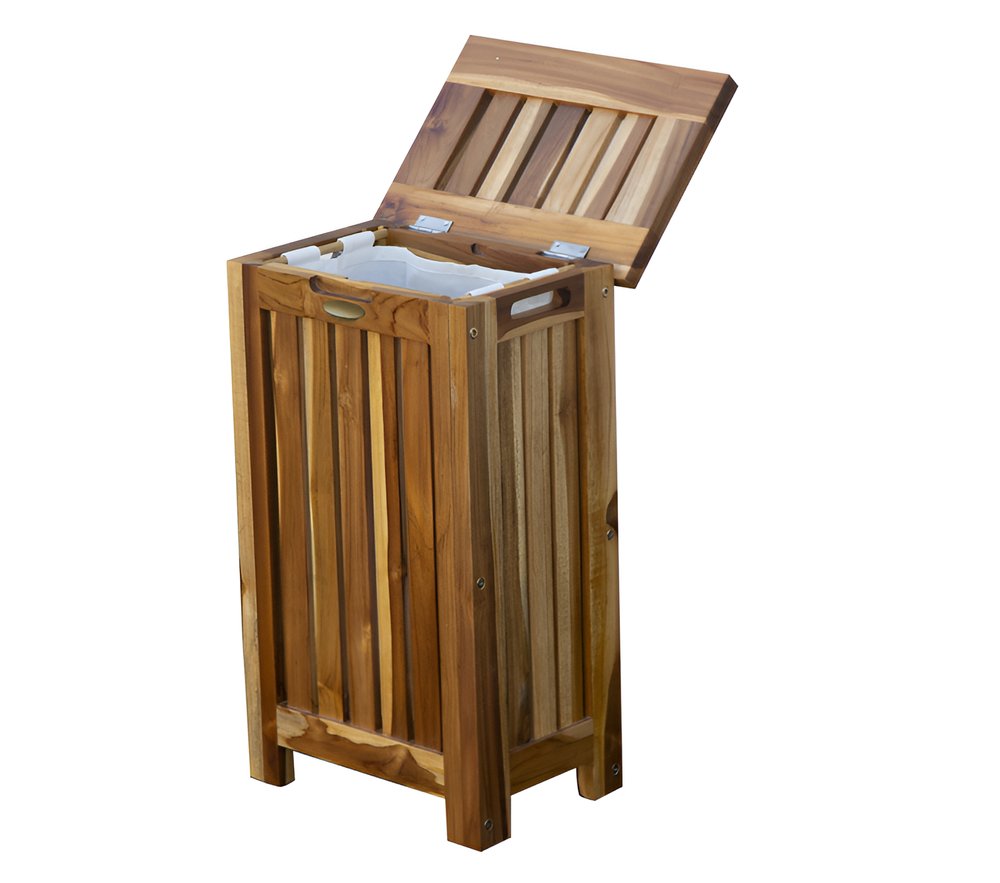 24" Brown Solid Wood Laundry Hamper With Lid