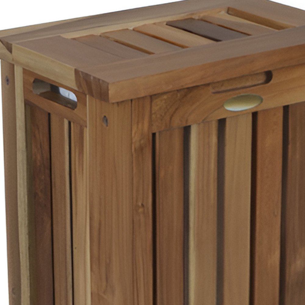 24" Brown Solid Wood Laundry Hamper With Lid