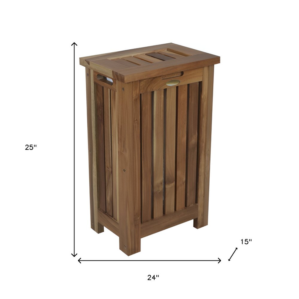 24" Brown Solid Wood Laundry Hamper With Lid