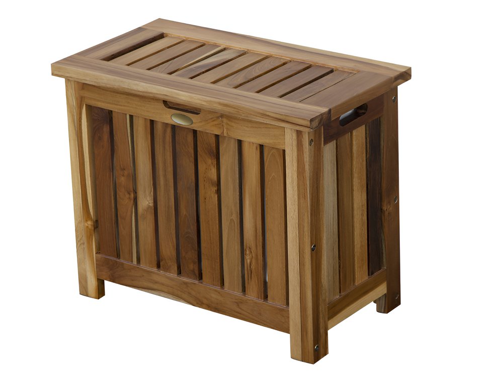 23" Brown Solid Wood Laundry Hamper With Lid