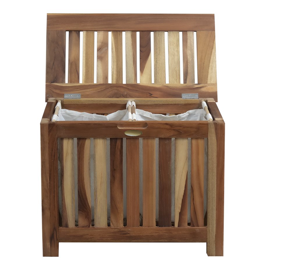 23" Brown Solid Wood Laundry Hamper With Lid