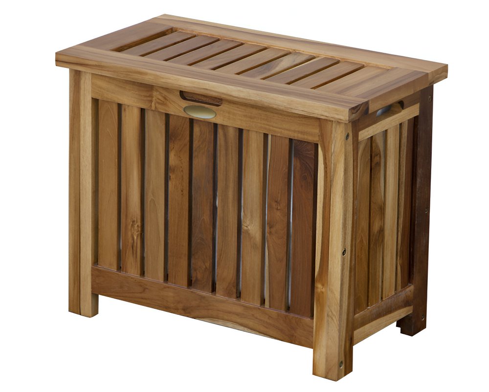 23" Brown Solid Wood Laundry Hamper With Lid