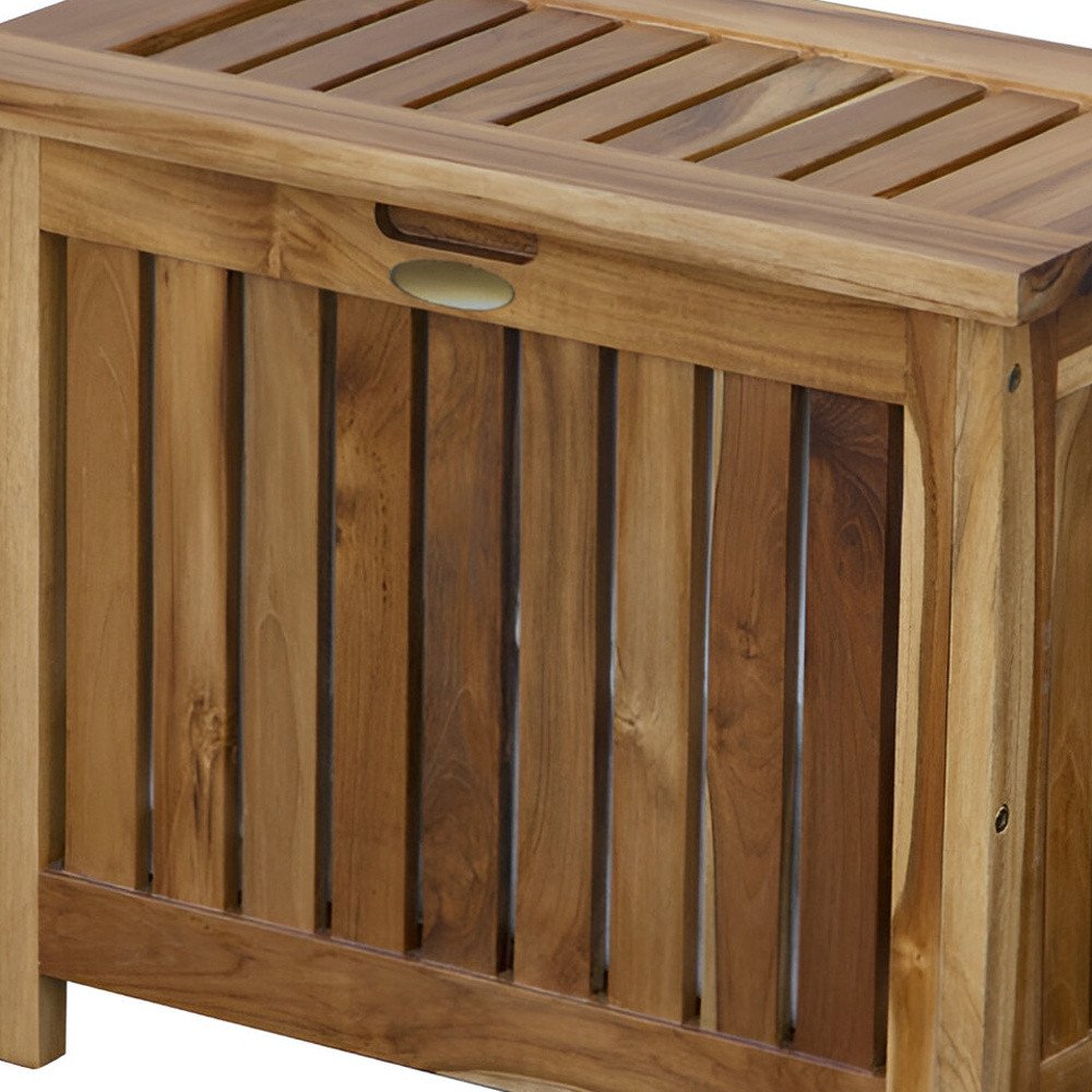 23" Brown Solid Wood Laundry Hamper With Lid