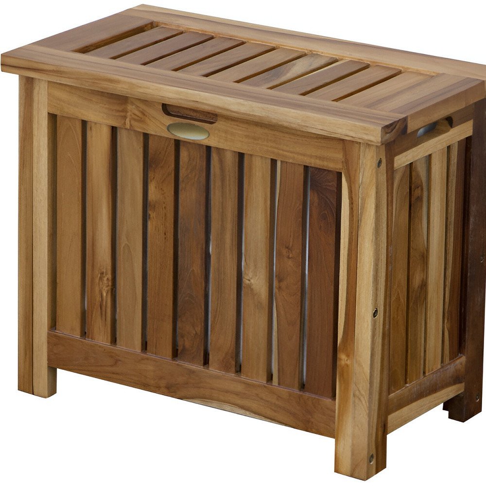 23" Brown Solid Wood Laundry Hamper With Lid
