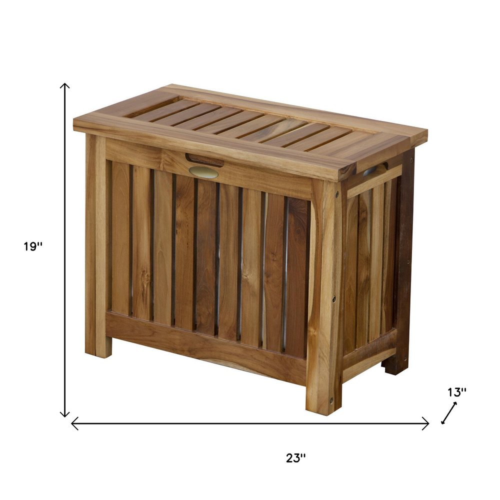 23" Brown Solid Wood Laundry Hamper With Lid