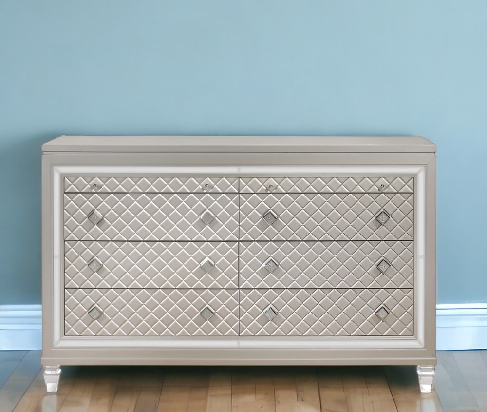 Champagne Toned Chest With Tapered Acrylic Legs And 5 Drawers