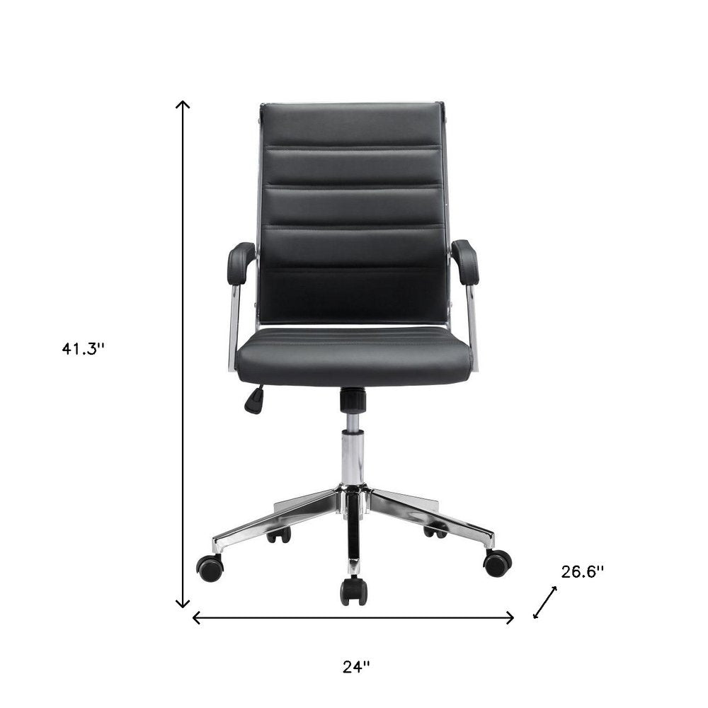 Silver and Black Adjustable Swivel Faux Leather Rolling Conference Office Chair