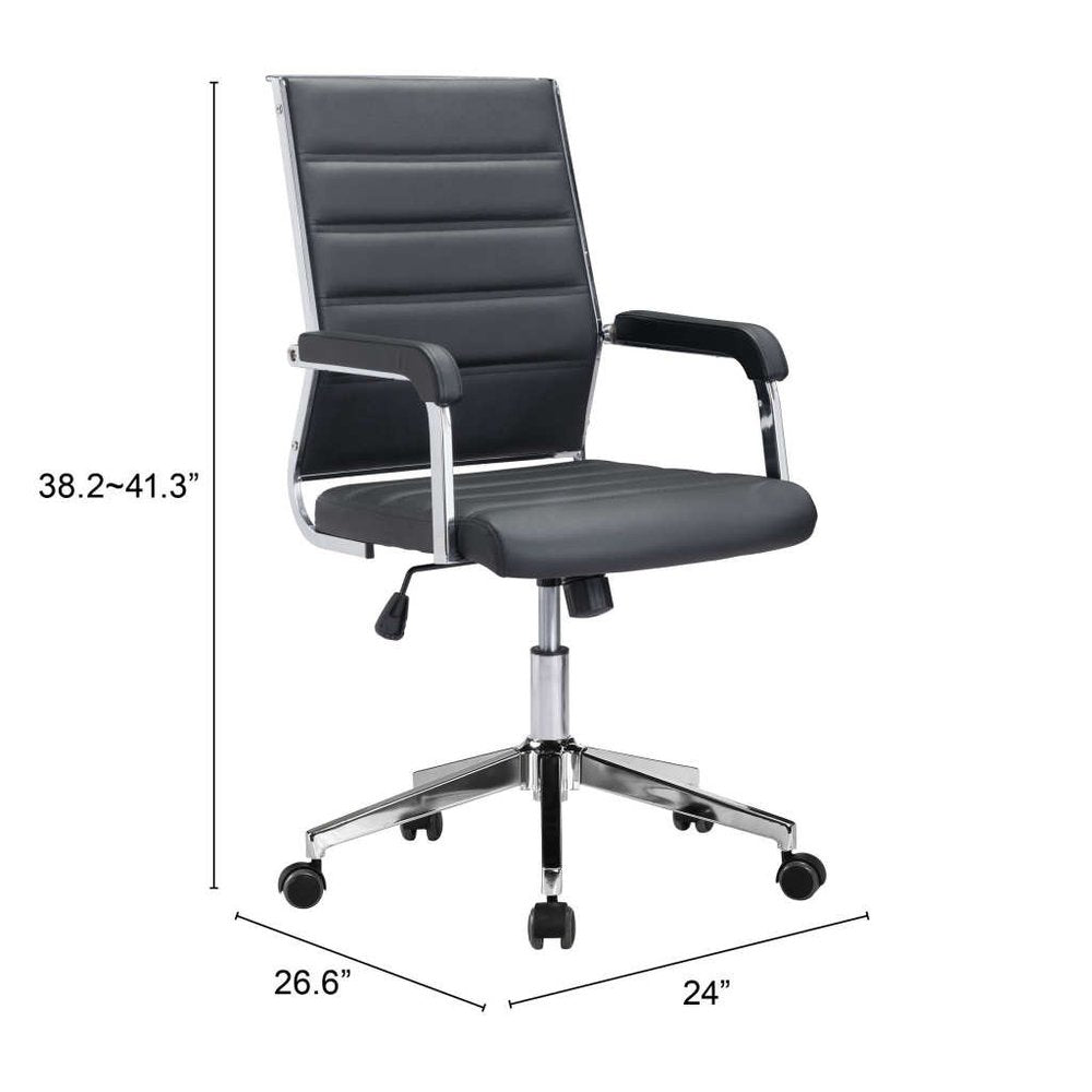 Silver and Black Adjustable Swivel Faux Leather Rolling Conference Office Chair